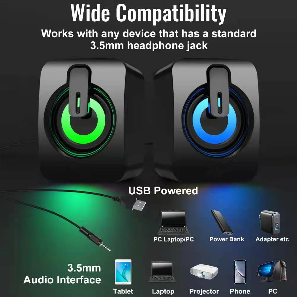 3D Surround USB Computer Speakers – Dual Channel Subwoofer with Built-in Microphone for MP3 Playback