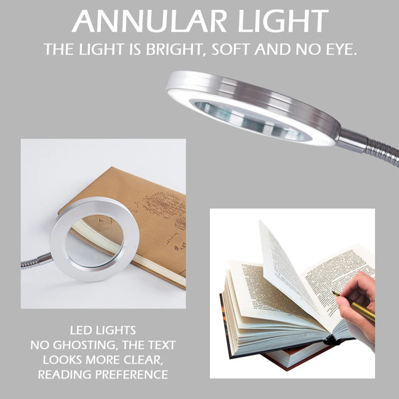 8X Magnifier LED Clip-On Desk Lamp | USB Eye-Protection Light for Beauty, Reading, and Tattoo Work