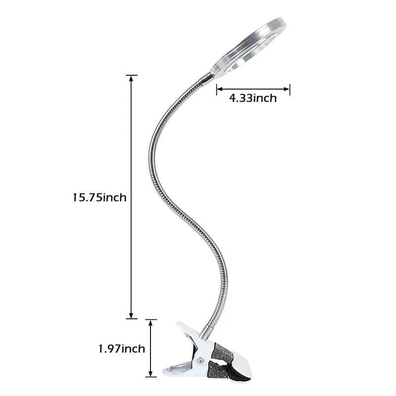 8X Magnifier LED Clip-On Desk Lamp | USB Eye-Protection Light for Beauty, Reading, and Tattoo Work