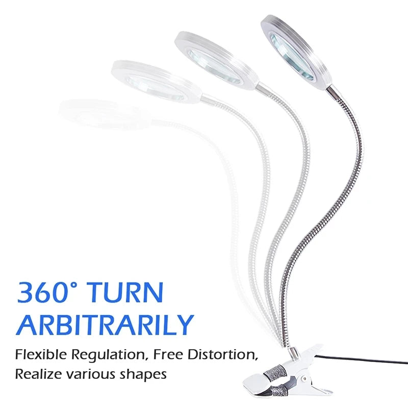 8X Magnifier LED Clip-On Desk Lamp | USB Eye-Protection Light for Beauty, Reading, and Tattoo Work